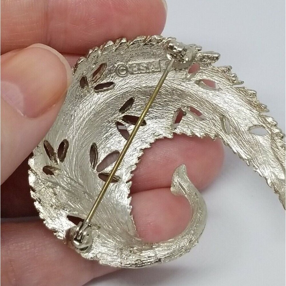 B.S.K. Brooch Silver Tone Openwork Leaves Lapel Pin Signed Leaf Nature Vintage - Picture 4 of 8